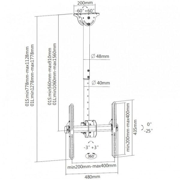 Techly Uchwyt sufitowy LCD/LED 32-55cali czarny, 50kg