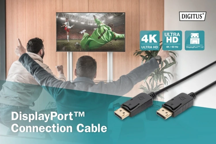 Digitus Kabel połączeniowy DisplayPort z zatrzaskami 4K 60Hz UHD Typ DP/DP M/M czarny 2m