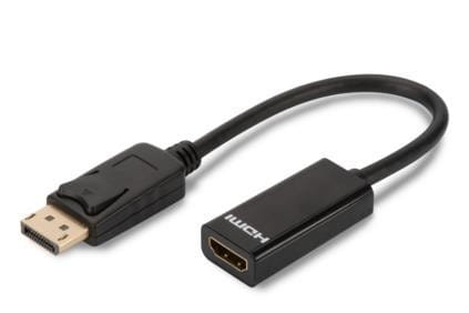 Digitus Kabel adapter Displayport z zatrzaskiem 1080p 60Hz FHD Typ DP/HDMI A M/Ż czarny 0,15m