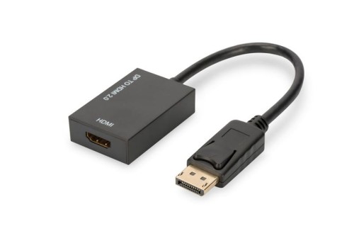 Digitus Kabel adapter DisplayPort z zatrzaskiem 1080p 60Hz FHD Typ DP/HDMI A M/Ż 0,2m Czarny