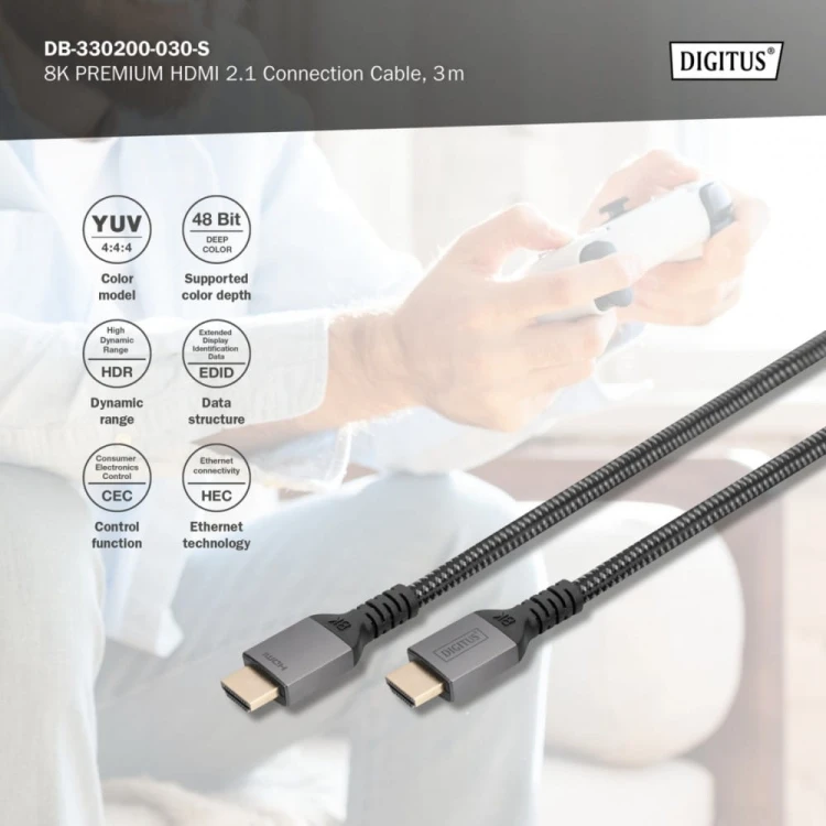 Digitus Kabel Premium połączeniowy HDMI 2.1 Ultra HighSpeed 8K60Hz UHD Typ HDMI A/A M/M 3m Czarny