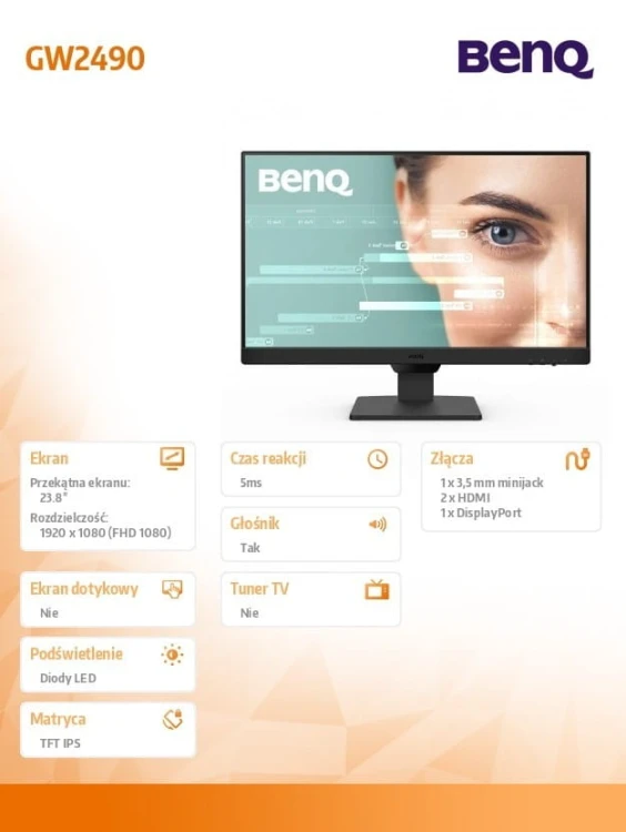Benq Monitor 23.8 cala GW2490  LED 5ms/IPS/100Hz/HDMI/czarny