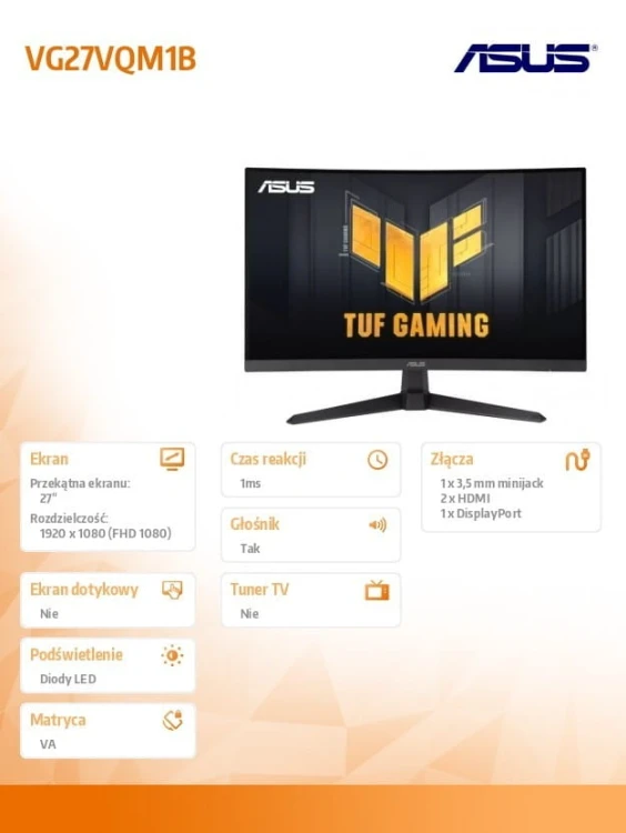 Asus Monitor 27 cali VG27VQM1B IPS FHD 280Hz HDMI