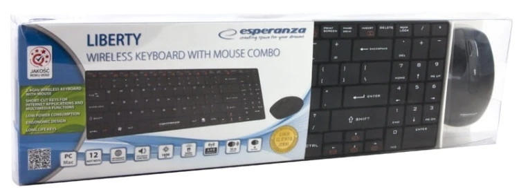 Esperanza ZESTAW BEZPRZEWODOWY KLAWIATURA SLIM + MYSZ 2,4 GHz EK122K       LIBERTY CZARNY