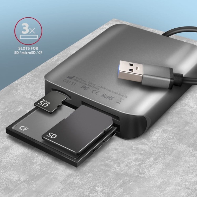 AXAGON CRE-S3 Czytnik zewnętrzny kart USB-A 3. 2 GEN 1, 3-slot lun SD/microSD/CF, obsługa UHS-II