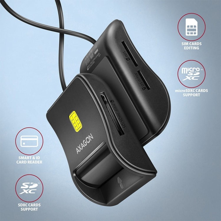 AXAGON CRE-SM3SD Czytnik kart identyfikacyjnych &amp; SD/microSD/SIM USB