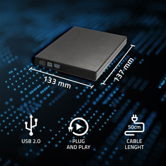 Qoltec Nagrywarka DVD-RW zewnętrzna | USB 2.0 | Czarna
