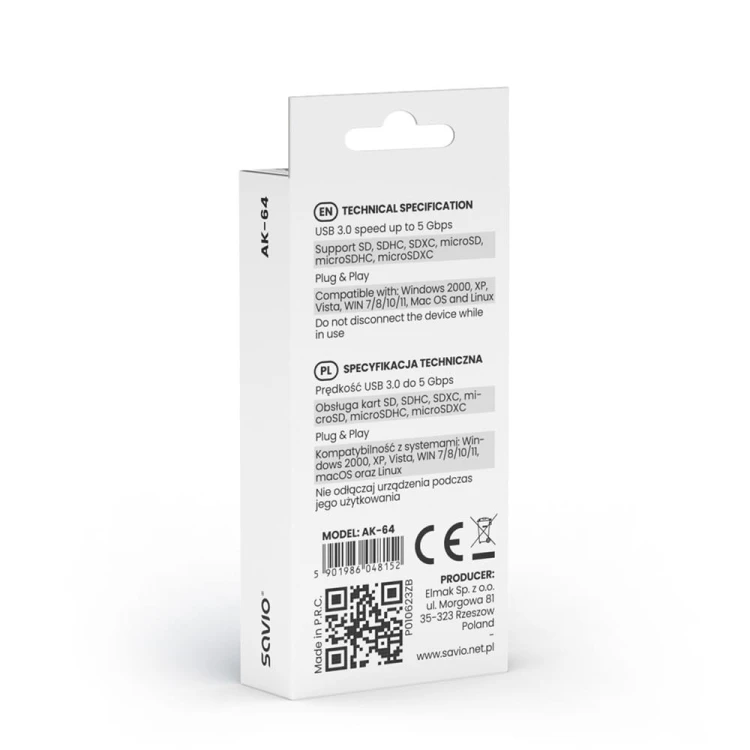 Savio Czytnik kart SD, USB 3.0, 5 Gbps, AK-64