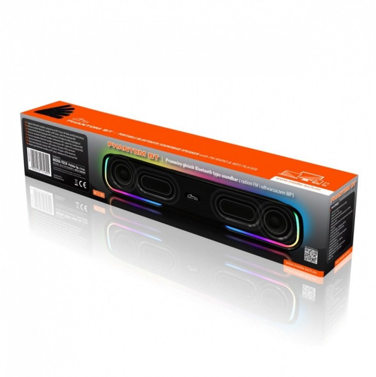 Media-Tech Głośnik Bluetooth typu Soundbar PHANTOM BT MT3180 Bluetooth 5.1+EDR/MP3/MicroSD/USB/AUX/Wbudowany Mikrofon/Micro-USB/RGB/RMS 10W/ PMPO 450W