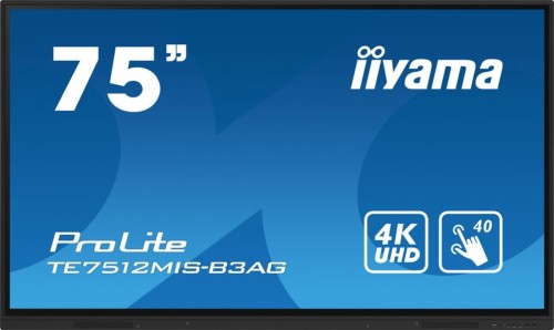 IIYAMA Monitor 75 cali ProLite TE7512MIS-B3AG,INFRARED,40pkt,IPS,4K, 24/7, 7H, WiFi,VGA, HDMI, USB-c, Bluetooth,metal,8ms, vesa, głośniki 2 x 16W