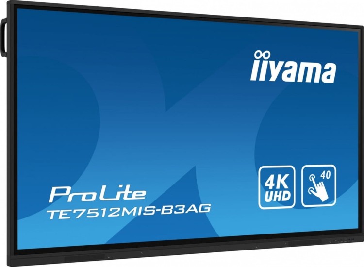 IIYAMA Monitor 75 cali ProLite TE7512MIS-B3AG,INFRARED,40pkt,IPS,4K, 24/7, 7H, WiFi,VGA, HDMI, USB-c, Bluetooth,metal,8ms, vesa, głośniki 2 x 16W