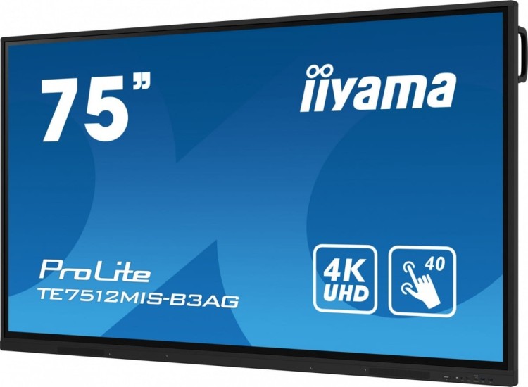 IIYAMA Monitor 75 cali ProLite TE7512MIS-B3AG,INFRARED,40pkt,IPS,4K, 24/7, 7H, WiFi,VGA, HDMI, USB-c, Bluetooth,metal,8ms, vesa, głośniki 2 x 16W