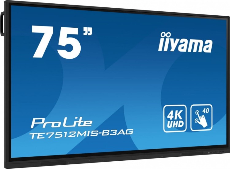 IIYAMA Monitor 75 cali ProLite TE7512MIS-B3AG,INFRARED,40pkt,IPS,4K, 24/7, 7H, WiFi,VGA, HDMI, USB-c, Bluetooth,metal,8ms, vesa, głośniki 2 x 16W