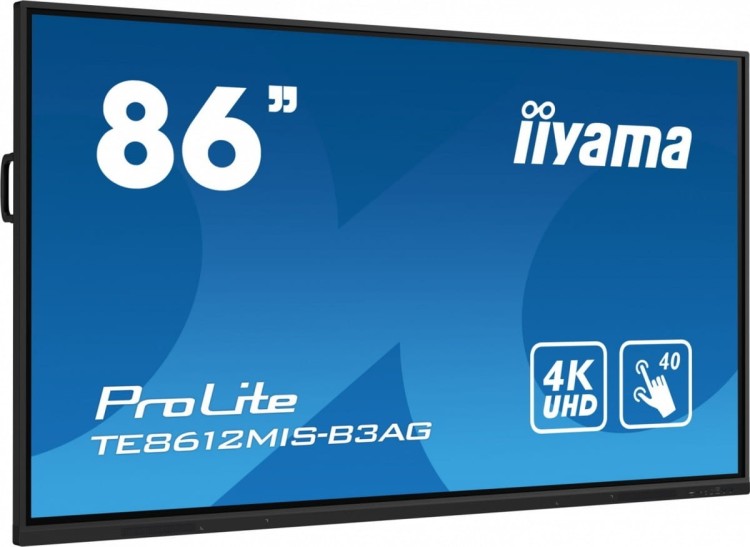 IIYAMA Monitor 85.6 cala ProLite TE8612MIS-B3AG,INFRARED,40pkt,VA,4K, 24/7, 7H, WiFi,VGA, HDMI, USB-c, Bluetooth,metal,8ms, vesa, głośniki 2 x 16W