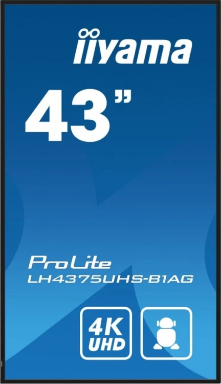 IIYAMA Monitor 42.5 cala ProLite LH4375UHS-B1AG, 24/7,IPS,ANDROID.11,4K,500cd/m2,WiFi,3xHDMI,DP,Daisy/Chain,2xUSB,2x10W,RJ45,iiSignage2,FailOver,SDM,4