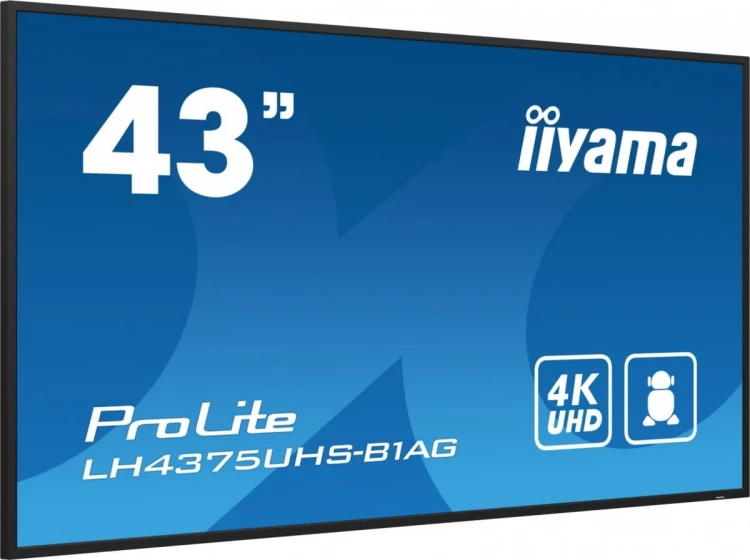 IIYAMA Monitor 42.5 cala ProLite LH4375UHS-B1AG, 24/7,IPS,ANDROID.11,4K,500cd/m2,WiFi,3xHDMI,DP,Daisy/Chain,2xUSB,2x10W,RJ45,iiSignage2,FailOver,SDM,4