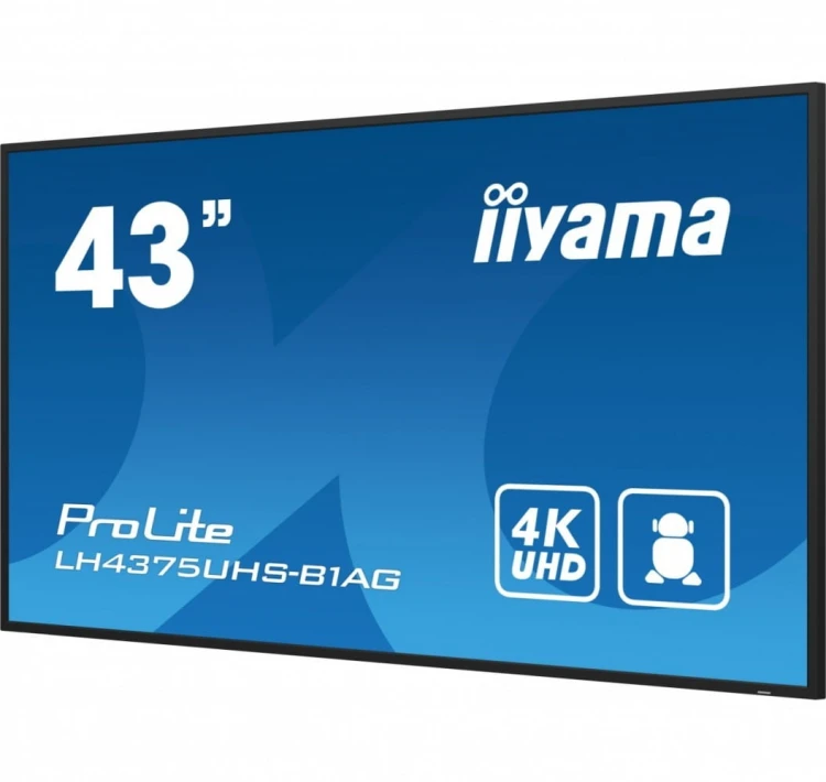 IIYAMA Monitor 42.5 cala ProLite LH4375UHS-B1AG, 24/7,IPS,ANDROID.11,4K,500cd/m2,WiFi,3xHDMI,DP,Daisy/Chain,2xUSB,2x10W,RJ45,iiSignage2,FailOver,SDM,4