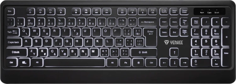 YENKEE Klawiatura Podświetlana cicha USB z niskoprofilowymi klawiszami