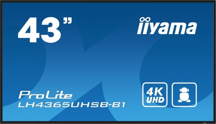 IIYAMA Monitor 43 cale LH4365UHSB-B1 24/7, IPS, ANDROID 11, 4K, 800cd, iiSignage2, SDM, 2x HDMI, DP, 2x USB,2x 10W, RJ45, WiFi, 4/32GB, PION/POZIOM, 4