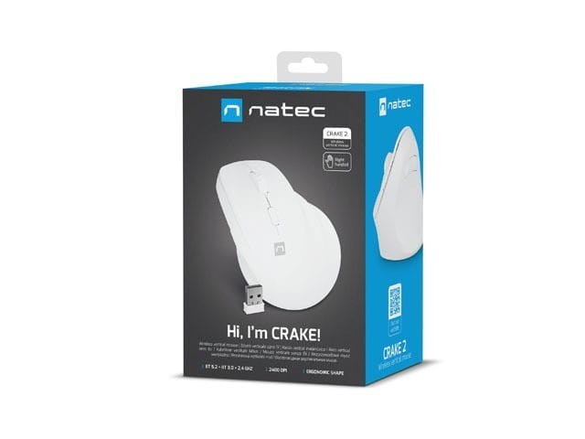 Natec Mysz bezprzewodowa wertykalna Crake 2 BT 5.2 + 2.4GHz biała