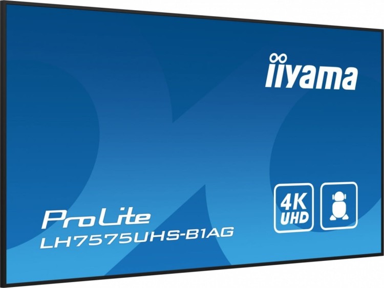 IIYAMA Monitor 75 cali LH7575UHS-B1AG, 24/7,IPS,ANDROID.11,4K,500cd/m2,WiFi,3xHDMI,DP,Daisy/Chain,2xUSB,2x10W,RJ45,iiSignage2,FailOver,SDM,4GB/32GB,me
