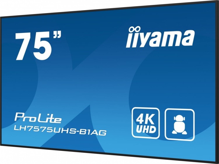 IIYAMA Monitor 75 cali LH7575UHS-B1AG, 24/7,IPS,ANDROID.11,4K,500cd/m2,WiFi,3xHDMI,DP,Daisy/Chain,2xUSB,2x10W,RJ45,iiSignage2,FailOver,SDM,4GB/32GB,me