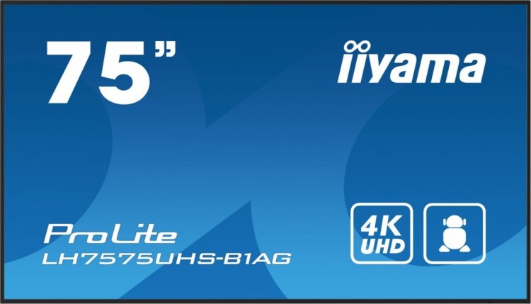 IIYAMA Monitor 75 cali LH7575UHS-B1AG, 24/7,IPS,ANDROID.11,4K,500cd/m2,WiFi,3xHDMI,DP,Daisy/Chain,2xUSB,2x10W,RJ45,iiSignage2,FailOver,SDM,4GB/32GB,me