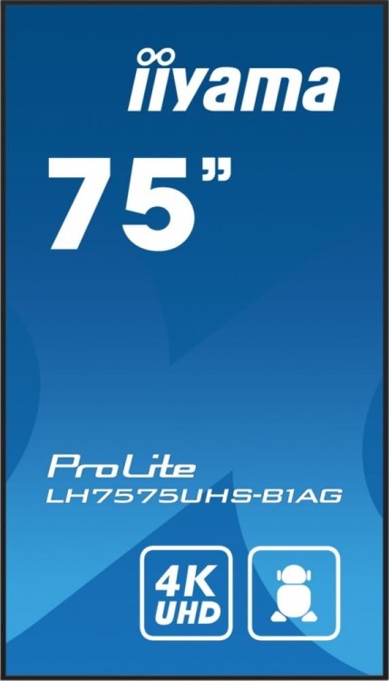 IIYAMA Monitor 75 cali LH7575UHS-B1AG, 24/7,IPS,ANDROID.11,4K,500cd/m2,WiFi,3xHDMI,DP,Daisy/Chain,2xUSB,2x10W,RJ45,iiSignage2,FailOver,SDM,4GB/32GB,me