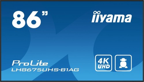 IIYAMA Monitor 85.6 calowy LH8675UHS-B1A, 24/7,IPS,ANDROID.11,4K,500cd/m2,WiFi,3xHDMI,DP,Daisy/Chain,2xUSB,2x10W,RJ45,iiSignage2,FailOver,SDM,4GB/32GB