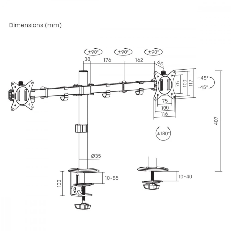 Maclean Uchwyt biurkowy MC-754N 2 monitory