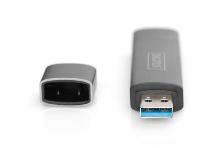 Digitus Czytnik kart 3-portowy USB Typ C/ USB 3.0 SuperSpeed SD Micro SD HQ  aluminium Szary