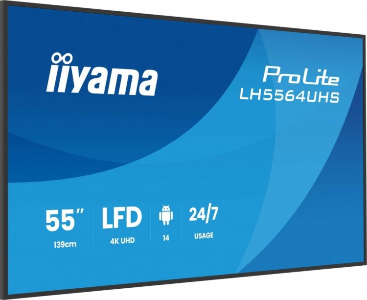 IIYAMA Monitor 55 cali LH5564UHS-B1AG, 24/7,VA,ANDROID14,4K,500cd,5000:1,    2xHDMI ,USB-C,RJ45, RS-232c, IR, 2x10W, 2xUSB, UCHWYT ŚCIENNY,iiSignage2,