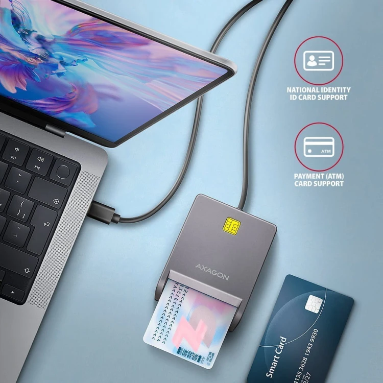 AXAGON CRE-SM3TC Czytnik kart identyfikacyjnych USB-C, 1.2m kabel