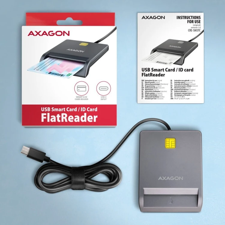 AXAGON CRE-SM3TC Czytnik kart identyfikacyjnych USB-C, 1.2m kabel