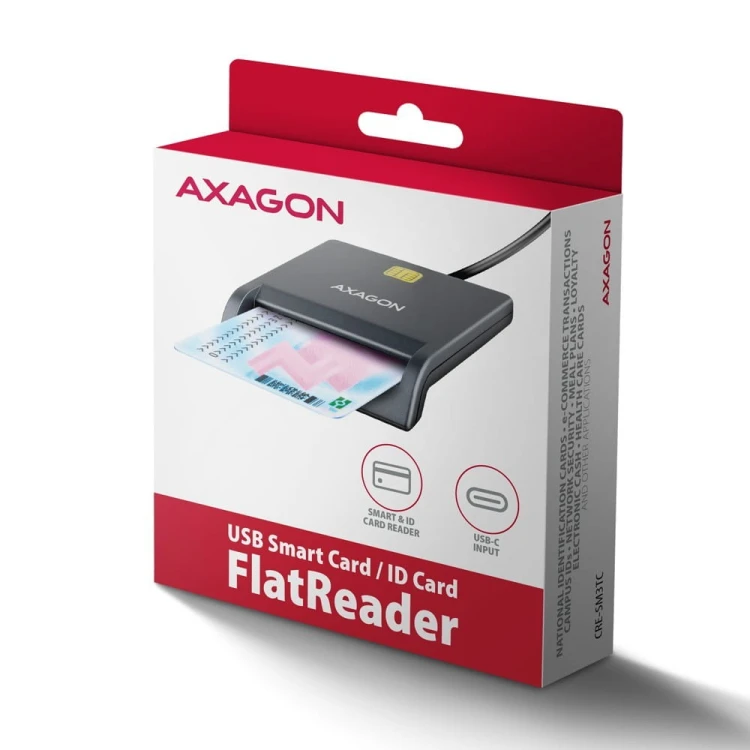 AXAGON CRE-SM3TC Czytnik kart identyfikacyjnych USB-C, 1.2m kabel