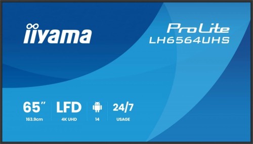 IIYAMA Monitor 65 cali LH6564UHS-B1AG, 24/7,VA,ANDROID14,4K,500cd,5000:1,    2xHDMI ,USB-C,RJ45, RS-232c, IR, 2x10W, 2xUSB, UCHWYT ŚCIENNY,iiSignage2,