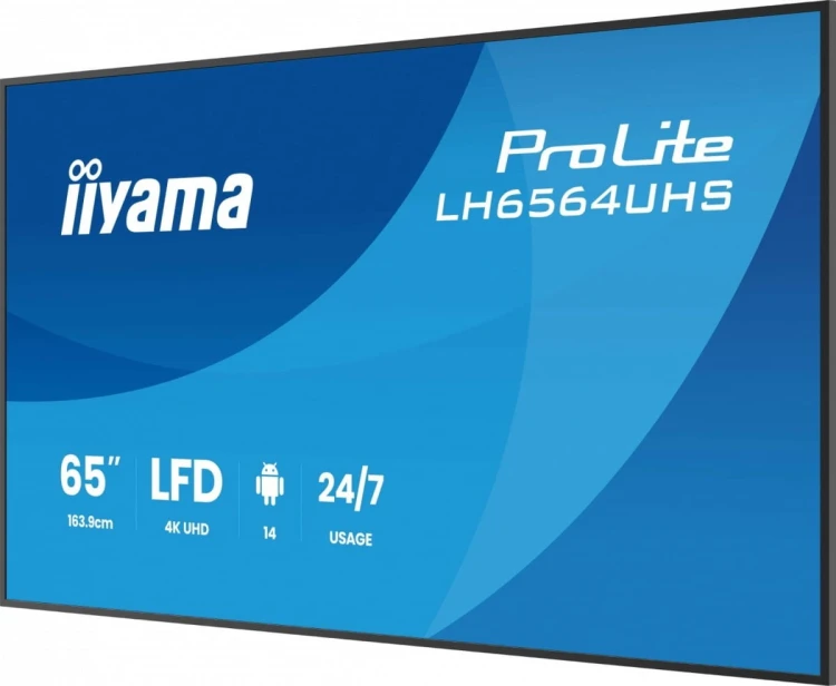 IIYAMA Monitor 65 cali LH6564UHS-B1AG, 24/7,VA,ANDROID14,4K,500cd,5000:1,    2xHDMI ,USB-C,RJ45, RS-232c, IR, 2x10W, 2xUSB, UCHWYT ŚCIENNY,iiSignage2,
