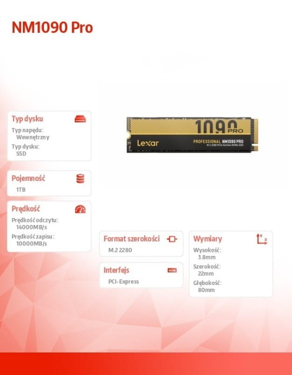Lexar Dysk SSD NM1090 Pro 1TB Gen5 14000/10000