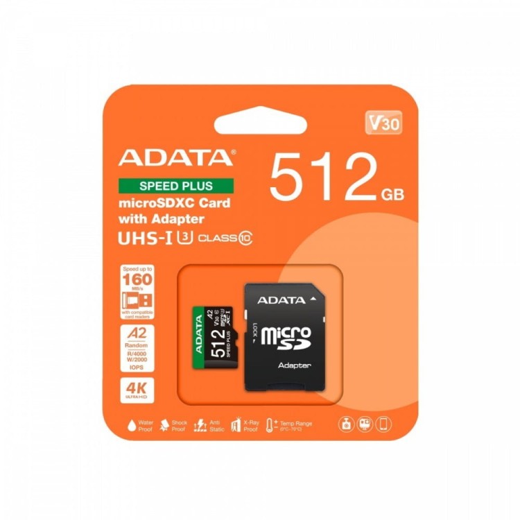 Adata Karta microSD Speed Plus 512GB UHS1 U3 V30 A2 180/160 MB/s