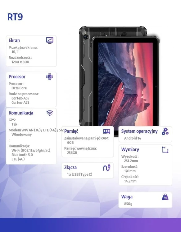 OUKITEL Tablet RT9 10,1 cali 6/ 256GB czarny