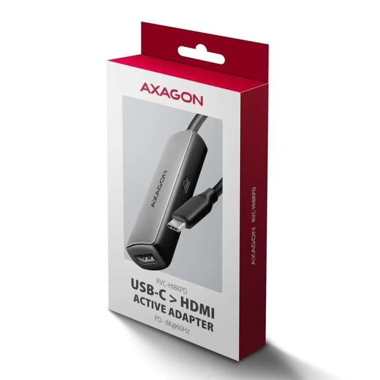 AXAGON RVC-HI8KPD Adapter aktywny USB-C -> HDMI 8K/60Hz, Aluminum, PD100W, 16cm kabel