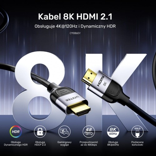 Unitek Kabel HDMI 2.1 8K 60Hz 1m; czarny; C11086GY01-1M
