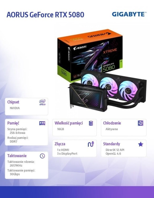 Gigabyte Karta graficzna GV-N5080AORUSX W-16GD GV-N5080AORUSX W-16GD