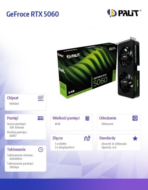 Palit Karta graficzna GeFroce RTX 5060 DUAL 8GB GDDR7 128bit 3DP/HDMI