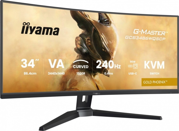 IIYAMA Monitor G-Master 34 cale GCB3486WQSCP-B1,VA,UWQHD,240HZ,0.4ms,1500R,HDR400,500cd,21:9,HDMI (2.1), USB-C dock 95W, RJ45, 2x5W, KVM,PiP