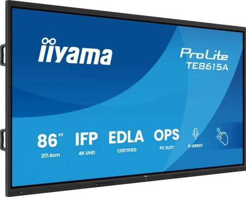 IIYAMA Monitor 86 cali TE8615A-B1AG IPS,4K,40pkt,550cd,DeepContrast-IR+,    HDMI x2,DP,USB-C, 2 x 20W, OPS Slot x1, 5xUSB, 2xRJ45,8-Array,EDLA, WiFi,P