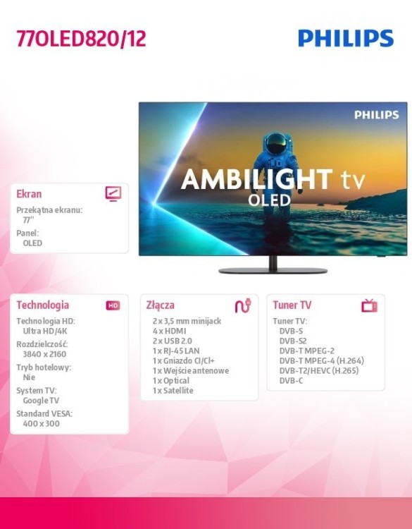 Philips Telewizor OLED 77 cali 77OLED820/12