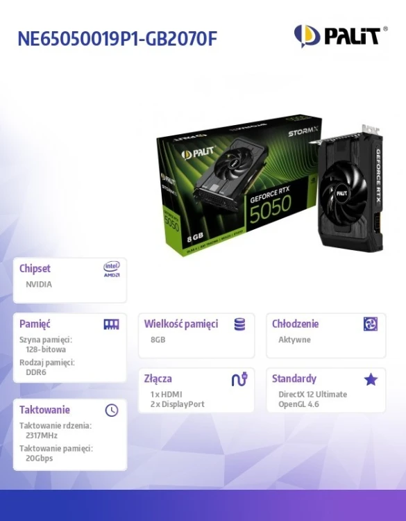 Palit Karta graficzna RTX 5050 STORMX 8GB GDDR6 128bit 3DP/HDMI