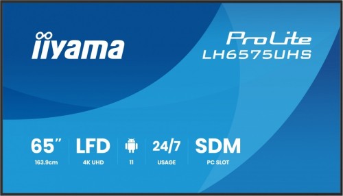 IIYAMA Monitor 65 cali LH6575UHS-B2AG,24/7,IPS,ANDROID.11,4K,  WiFi,         iiSignage2, FailOver, EShare, 24/7, full daisy chain