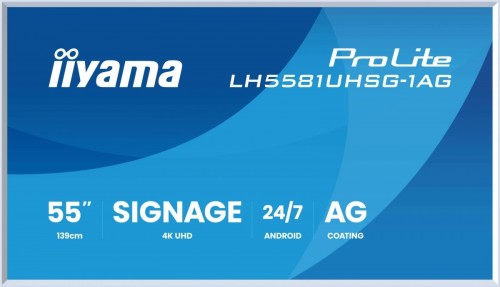 IIYAMA Monitor 55 cali LH5581UHSG-1AG 24/7,VA,ANDROID 14,4K, 2x10W, WiFi,    UCHWYT CIENNY, 2xHDMI, USB-C, RJ45, IR, 2xUSB, WHITE